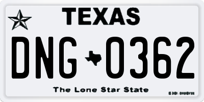 TX license plate DNG0362