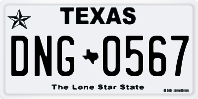 TX license plate DNG0567
