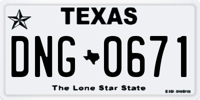 TX license plate DNG0671