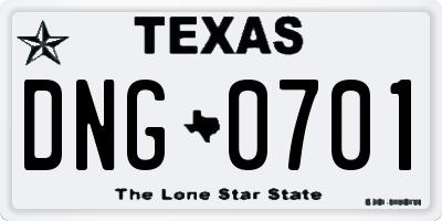 TX license plate DNG0701