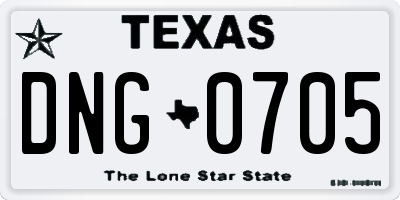 TX license plate DNG0705