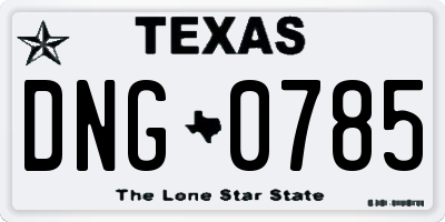 TX license plate DNG0785