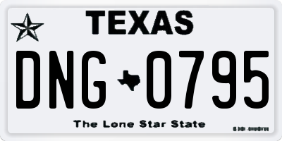 TX license plate DNG0795