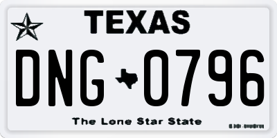 TX license plate DNG0796