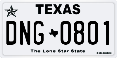 TX license plate DNG0801