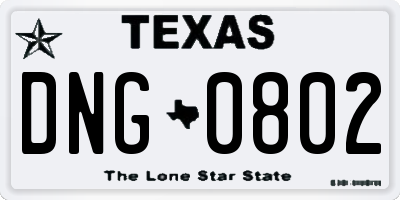 TX license plate DNG0802