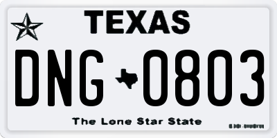 TX license plate DNG0803