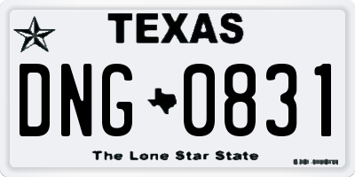 TX license plate DNG0831