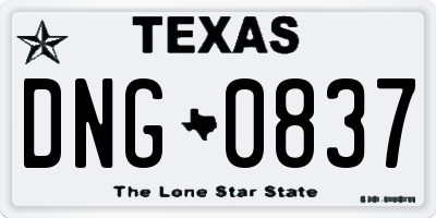 TX license plate DNG0837