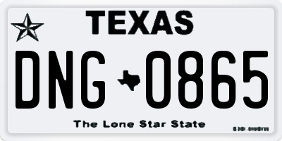 TX license plate DNG0865