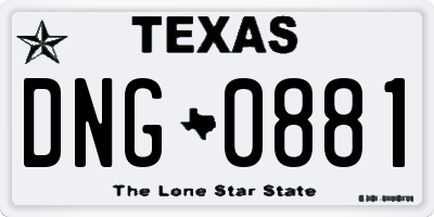 TX license plate DNG0881