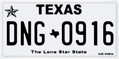 TX license plate DNG0916