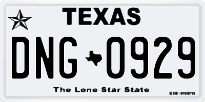 TX license plate DNG0929