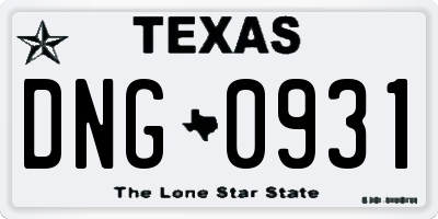 TX license plate DNG0931