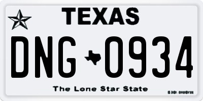 TX license plate DNG0934