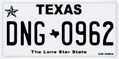 TX license plate DNG0962