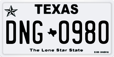 TX license plate DNG0980