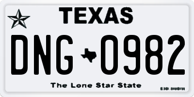 TX license plate DNG0982