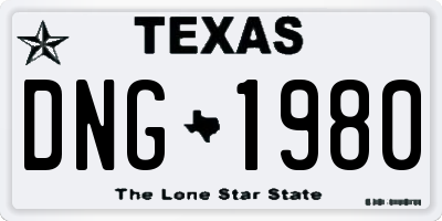 TX license plate DNG1980
