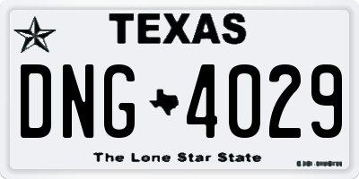 TX license plate DNG4029