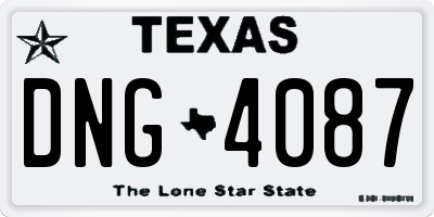 TX license plate DNG4087