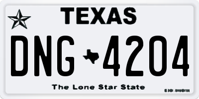 TX license plate DNG4204