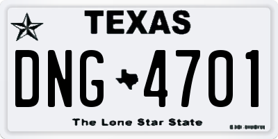 TX license plate DNG4701