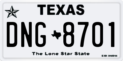 TX license plate DNG8701