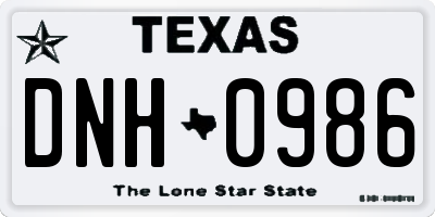 TX license plate DNH0986