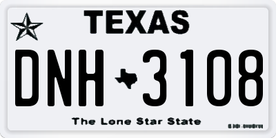 TX license plate DNH3108