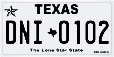 TX license plate DNI0102