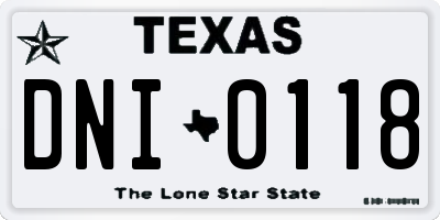 TX license plate DNI0118