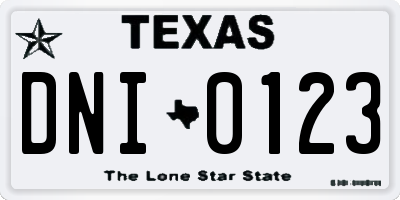 TX license plate DNI0123