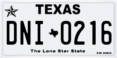 TX license plate DNI0216