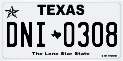 TX license plate DNI0308