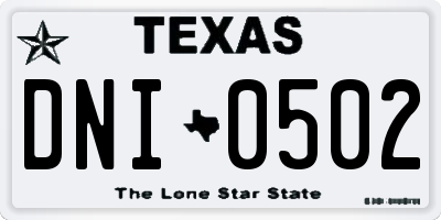 TX license plate DNI0502