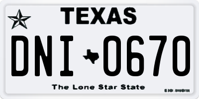 TX license plate DNI0670