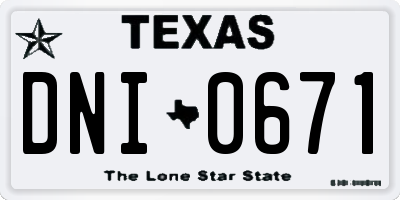 TX license plate DNI0671