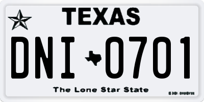 TX license plate DNI0701