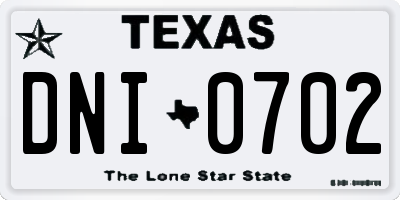 TX license plate DNI0702
