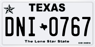 TX license plate DNI0767