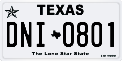 TX license plate DNI0801