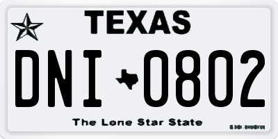 TX license plate DNI0802