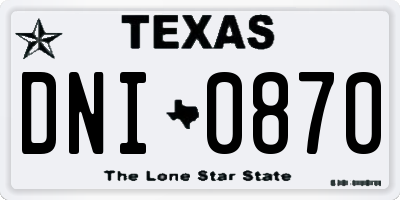 TX license plate DNI0870