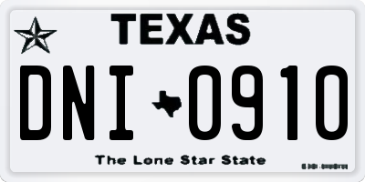 TX license plate DNI0910