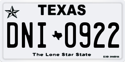 TX license plate DNI0922