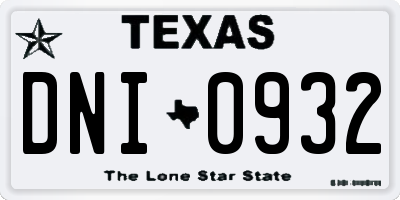 TX license plate DNI0932