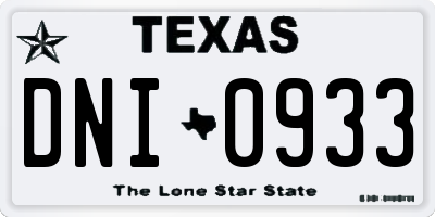TX license plate DNI0933
