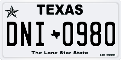 TX license plate DNI0980