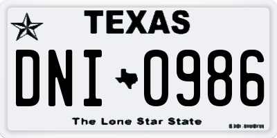 TX license plate DNI0986